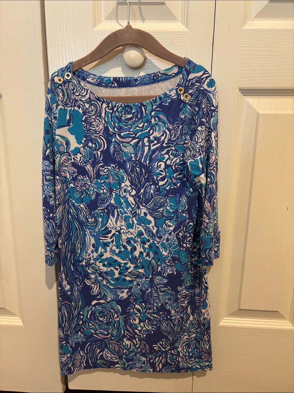 Lilly Pulitzer Blue Turquoise White Floral Shift Dress